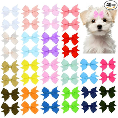40PCS Dog Hair Bows with Clips 2Inch Girl Small Dog Apparel Accessories for Pet Puppy Cat 20 Color Pairs