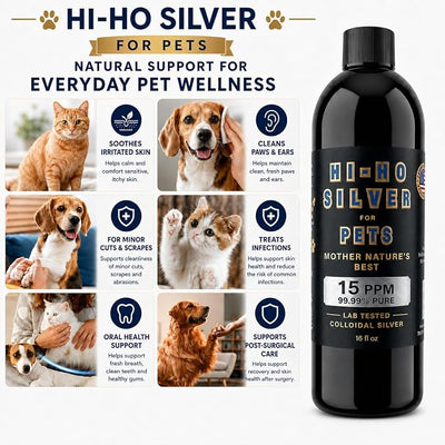 Colloidal Silver for Pets, Skin & Coat Grooming Liquid for Dogs & Cats, Gentle Daily Paw, Ear & Coat Care, 99.99% Pure Silver, Lab Tested, 16 fl oz