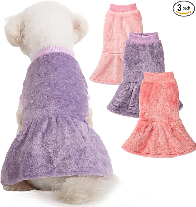 FabriCastle 3-Pack Winter Dog Sweater Dresses XXS XS for Small Female Dogs & Cats- Ultra-Soft Warm Puppy Coats | Stylish Dog Dresses (Pink,Violet,Rosepink, XX-Small)