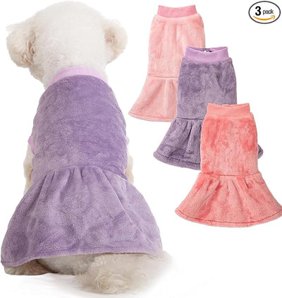 FabriCastle 3-Pack Winter Dog Sweater Dresses XXS XS for Small Female Dogs & Cats- Ultra-Soft Warm Puppy Coats | Stylish Dog Dresses (Pink,Violet,Rosepink, XX-Small)