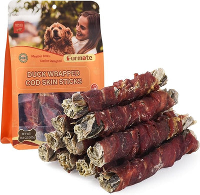 Dog Treats, Duck Wrapped Cod Skin Sticks for Dogs, Natural Fish Dog Chews Rich in Omega 3, Rawhide-Free Long Lasting Duck Jerky Dog Training Treats for Small Medium Large Breeds,10.6 oz
