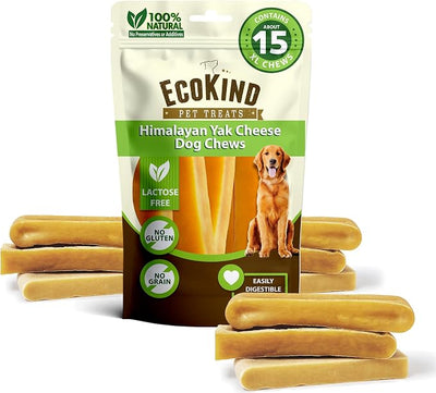 EcoKind Yak Cheese Himalayan Dog Chews, Yak Chews for Large Dogs, Long Lasting Bone for Aggressive Chewers, 3 Ingredient Natural High Protein Treats, No Additives, Lactose Free, XL - 15+ Chews (5 lbs)
