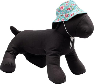 THE WORTHY DOG Watercolor Floral Hat for Dogs – Lightweight Pet Sun Hat with Adjustable Chin Strap, Soft Brim & Bright Colors - Teal, Medium