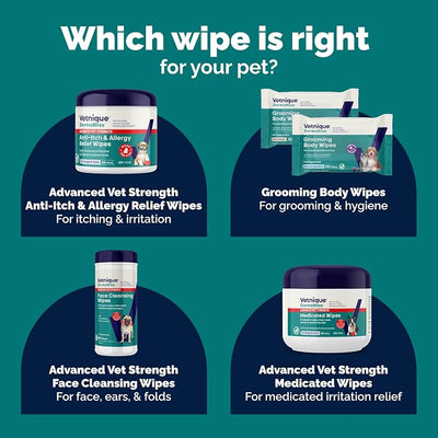 Vetnique Dermabliss 3-in-1 Anti Itch Wipes for Dogs & Cats, Allergy Relief | Hydrocortisone, Pramoxine & Antihistamine Wipes Calm Itching, Paw Licking and Odor for Dogs & Cats; Gentle No-Sting relief