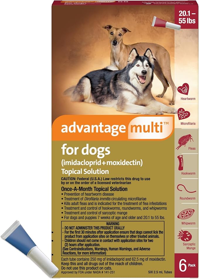 Advantage Multi Topical Solution for Dogs 6 Doses, 20.1-55 lbs (Red)
