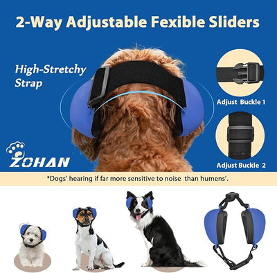 ZOHAN Dog Ear Muffs for Noise Protection, Comfort Dog Noise Cancelling Ear Muffs with Fast Snap Lock for Fireworks, Thunder, Vacuums(Blue,S)