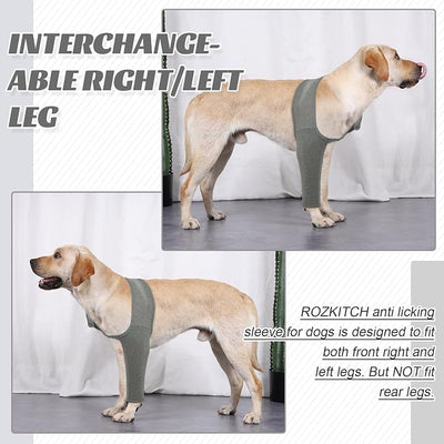 ROZKITCH Dog Wound Cover for Front Right Left Leg, Pet Prevent Licking Wound Elbow Knee Protector, Dog Recovery Suit Cone Collar Alternative for Sprain ACL CCL Arthritis Joint Care Grey M