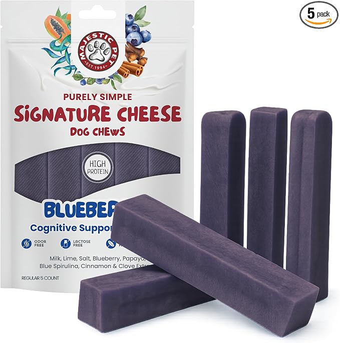 Majestic Pet Himalayan All-Natural Cheese Dog Chews - Long Lasting Dental Chew for Dogs - Healthy Pet Treats with Beneficial Ingredients (Cognitive Support & Vitality, Regular, 5 Pack)