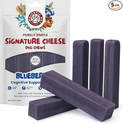 Majestic Pet Himalayan All-Natural Cheese Dog Chews - Long Lasting Dental Chew for Dogs - Healthy Pet Treats with Beneficial Ingredients (Cognitive Support & Vitality, Regular, 5 Pack)