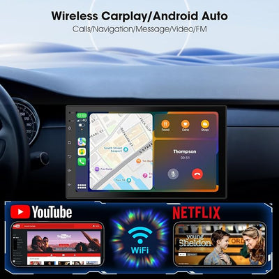 Wireless CarPlay Screen for Car & Android Auto Head Unit - Touchscreen 7 Inch Double Din Car Stereo with Backup Camera for All Cars (2+32GB)