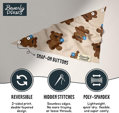 Snap-On Dog Bandana for Small Medium Large Pets, Dogs Cats Adjustable Handkerchief Scarf for Girl & Boy, Funny Cute Puppy Apparel & Accessories (Teddy Bears, Medium)