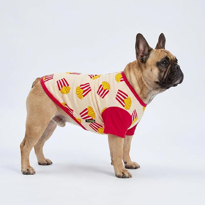 Fitwarm 2 Pack Hot Dogs & French Fries Dog Shirt, Funny Summer Clothes for Small Dogs Boy Girl, Cozy Pet Outfit, Beige, Blue, Medium