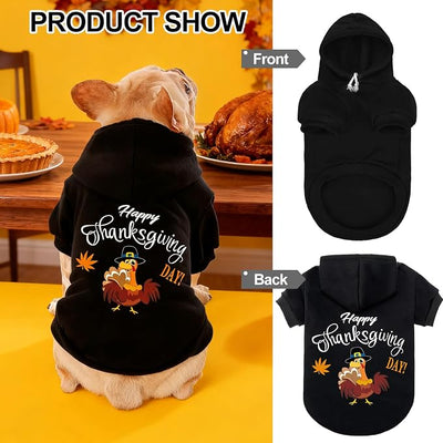 EXPAWLORER Fall Dog Hoodie-Soft and Warm Dog Sweaters, Pet Clothes Autumn Winter Coat Sweatshirt with Thanksgiving Turkey Theme Print for Puppy,Cat, Small Medium Large Dogs