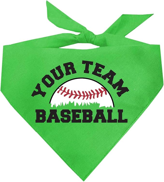 Custom Baseball Team Dog Bandana | 100% Cotton Adjustable Triangle | Made in USA | Personalized | Sports Fan | Game Day |Lime, One Size (1431)