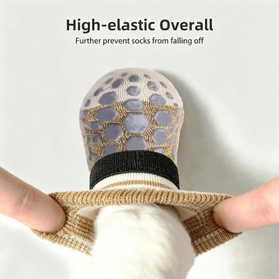 PUPTECK Anti-Slip Dog Socks with Double Sides for Small Medium Large Dogs Hardwood Floors Prevents Licking, Dog Shoes for Hot Pavement Traction Control Paw Protector for Senior Dogs, Striped Khaki XL