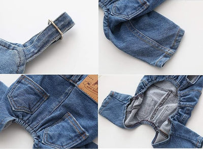 Pet Clothes Elastic Jeans Overalls Comfortable Washed Denim Cute Style for Puppy (XS)