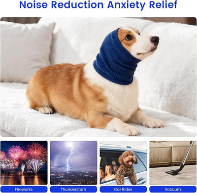 Quiet Dog Ear Muffs 1Pack, Anxiety Relief & Dog Ear Muffs Noise Protection for Grooming, Bathing, Fireworks, and Thunder – Soft Elastic Head and Ear (Large, Blue)