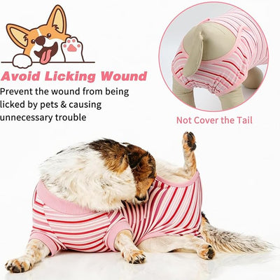 2 Packs Breathable Cotton Dog Recovery Suit for After Neuter Spay Abdominal Wounds Protector, Professional Anti-Licking Onesies for Male Female Pets Surgery Bandages, M Textured Pinky White
