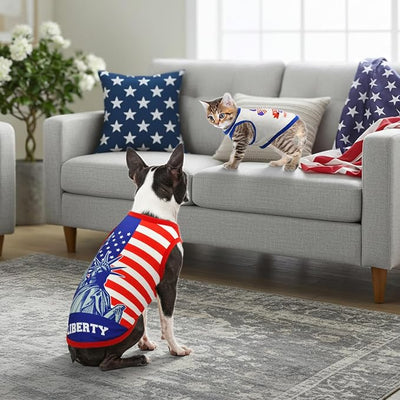 4-Pack Patriotic Dog Tank Tops 4th of July Sleeveless Shirts USA Independence Day Themed Patterns Costume for Small Medium-Sized Dogs