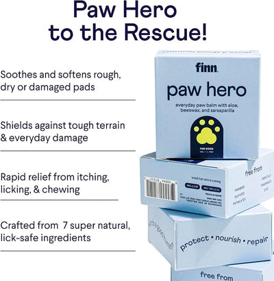 Finn Paw Hero Dog Paw Balm | Hot Pavement Protection | Lick-Safe | 1.75 oz | Olive & Avocado Oil, Beeswax, Aloe & Vitamin E | 7 Natural Ingredients | Repairs Dry, Cracked Pads