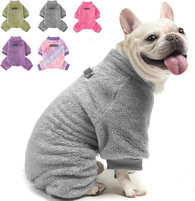 PAWCHIE Dog Fuzzy Velvet Pajamas,Dog Sweater Winter Cloth for Small Dogs Cat,Boy Girl,Pet Jumpsuit, Doggy Apparel,Grey,M