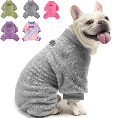 PAWCHIE Dog Fuzzy Velvet Pajamas,Dog Sweater Winter Cloth for Small Dogs Cat,Boy Girl,Pet Jumpsuit, Doggy Apparel,Grey,M