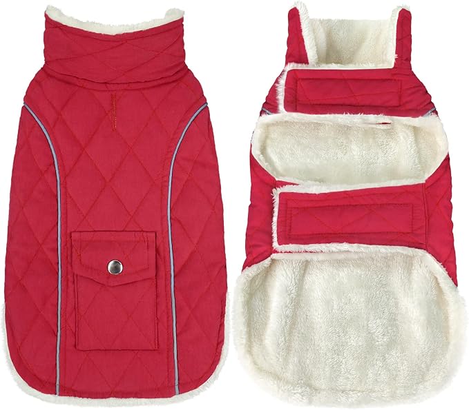 Malier Dog Winter Coat, Large, Red - Windproof, Extra Warm, Reflective Clothes for Small Medium Large Dogs and Puppy