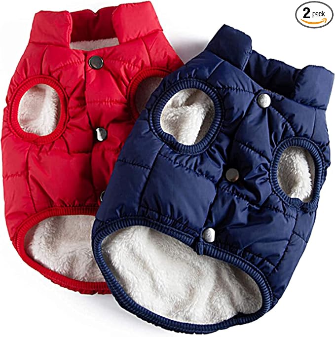 Syhood 2 Pieces Dog Jacket 2 Layers Fleece Lined Dog Jacket Warm Soft Windproof Small Pet Coat for Winter Cold Weather(L,Navy,Red)