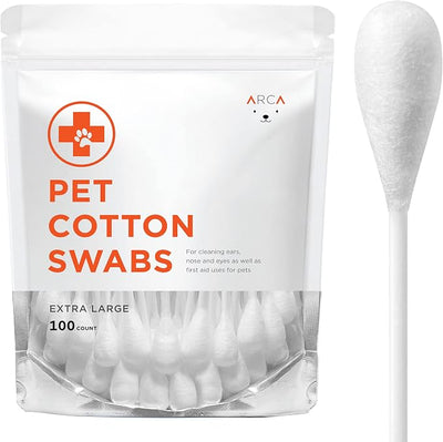 ARCA PET Cotton Swabs for Dogs and Cats - Cat & Dog Ear Cleaner Long Cotton Swab - Extra Large Cotton Head, Cat & Dog Ear Cleaning Kit for Puppies, Multipurpose Pet Cotton Swabs (Extra Large 100 Buds)