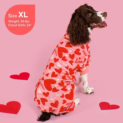 KYEESE Valentine's Day Dog Pajamas, Lightweight Heart Print Dog Onesie, Soft Stretchy Pjs for Pet, Cute Festival Dogs Pajamas for Small Dogs, Pink, X-Large