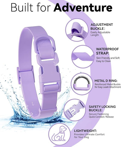 Waterproof Dog Collar, Rubber Adjustable Collars with Quick Release Buckle, Odor-Resistant, Easy to Clean Pet Collars for Small Medium or Large Dogs (Purple, L 15.4-24.8 inch)