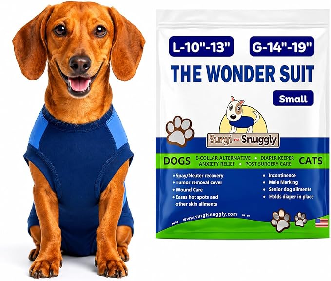Surgi Snuggly Dog Surgery Recovery Suit - Dog Onesie for Post Surgery Recovery, Female Spay & Male Neuter - Surgical Suit for Dogs, E-Collar Cone Alternative, Double Blue - Small - 10" - 13" (EC)