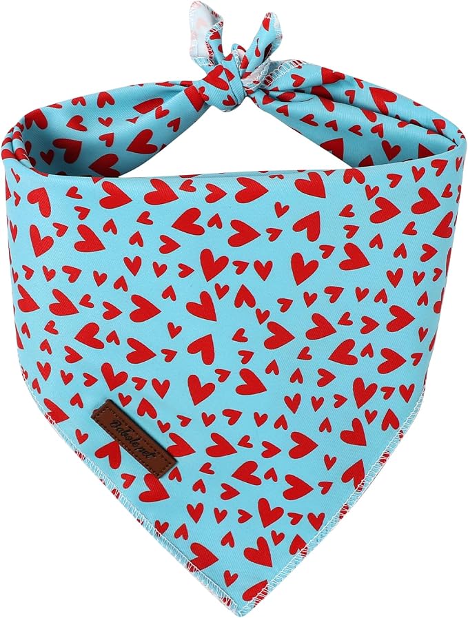 Valentines Dog Bandana - Soft Blue Heart Dog Neck Scarf, Cute Pet Bib for Puppy Kitten, Valentine Photo Dogs Cats Prop for Daily Use Parties & Pet Photography S