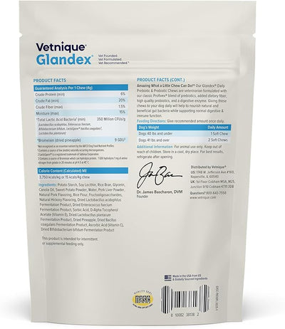 Vetnique Glandex Dog Probiotic Chews, Daily Probiotics for Dogs 5 Strains, Prebiotics & Digestive Enzymes for Gut & Immune Health, Vet Formulated for Occasional Diarrhea (30ct Chews, Probiotic Chews)