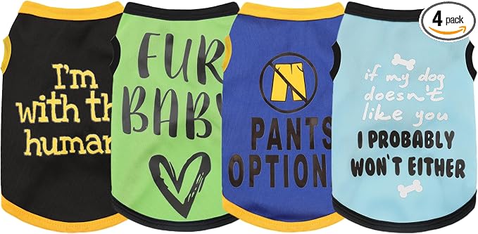 Elevate Your Pet's Seasonal Style with Playful Panache: 4-Piece Set of Dog Shirts Featuring Hilarious Printed Patterns for Airy Comfort in Summer and Fall Classic Set 2 3X-Large