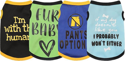 Elevate Your Pet's Seasonal Style with Playful Panache: 4-Piece Set of Dog Shirts Featuring Hilarious Printed Patterns for Airy Comfort in Summer and Fall Classic Set 2 Large