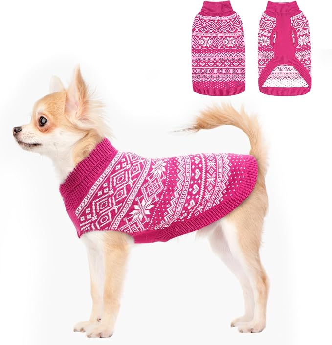 HOMIMP Dog Sweater Argyle - Warm Winter Clothes Puppy Soft Coat, Ugly Dog Sweater for Small Medium and Large Dogs, Pet Clothing Boy Girl, Pink XXS