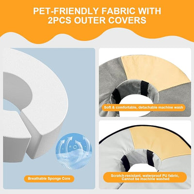 Sponge Core Dog Cat Cone Collar for After Surgery Recovery, Inflatable Dog Cone Alternative, Lainergie Dogs Donut Collar Adjustable with 2PCS Cover for Large Medium Small Dogs Cats (Grey+Yellow, XXL)