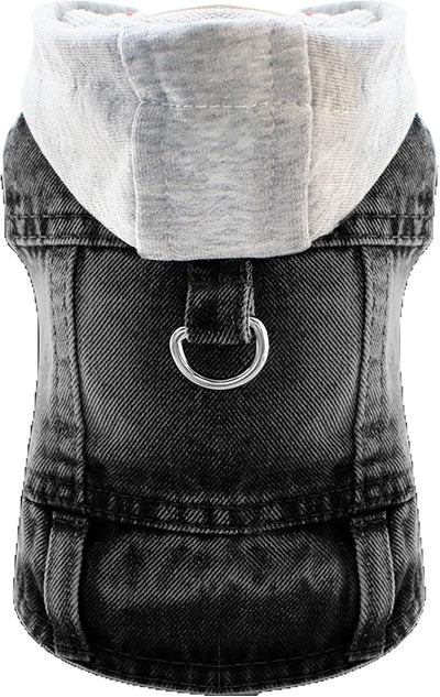 Cool Dog Jean Jacket Vest with D-Ring Black Denim Dogs Hoodies Outfits for Small Medium Dogs Cats Boy Male Dog Clothes Costume Dogggie Puppy Harness Coat for Frenchie Walking(Grey Hat,XL)
