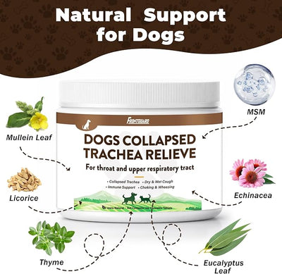 Dog Cough Relief Chews, Kennel Cough Support for Dogs, Herbal Throat & Airway Supplement for Dry & Wet Cough, Choking, Gagging, Wheezing & Respiratory Comfort, 120 Soft Chews