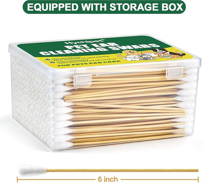 200PCS Long Cotton Swabs in Storage Box,6 Inch Long Cotton Swab with Bamboo Handle for Dogs and Cats - Lint Free,Gentle and Soft Cotton,Ear Swabs Specially Designed for Dogs Ear Cleaning