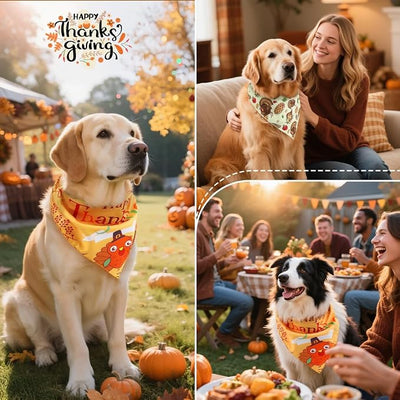 Vivifying Thanksgiving Dog Bandana, 2 Pack Turkey and Pizza Dog Scarves Costumes, Funny Holiday Accessories for Thanksgiving Dinner, Photo Prop, and Party Decor (X-Large, Orange & Brown)