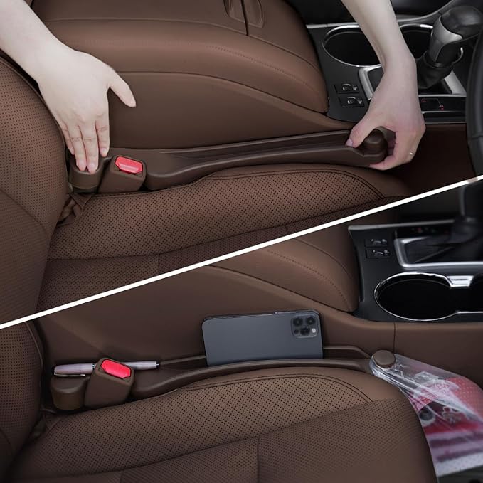 Car Seat Gap Filler Set of 2, 3IN1 Seat Side Gap Filler Plug with Storage Slot & Hook Function, Soft Foam Universal Fit Car SUV Truck Fill Gap Between Seats Console Organizer（Narrow Espresso brown）