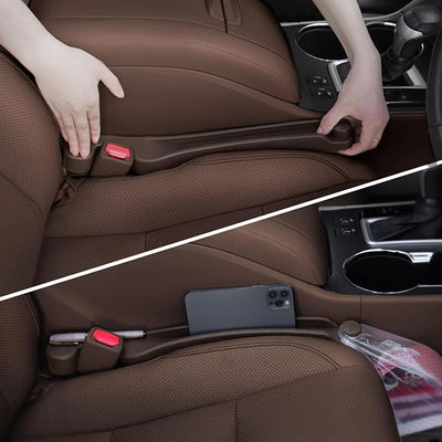 Car Seat Gap Filler Set of 2, 3IN1 Seat Side Gap Filler Plug with Storage Slot & Hook Function, Soft Foam Universal Fit Car SUV Truck Fill Gap Between Seats Console Organizer（Narrow Espresso brown）