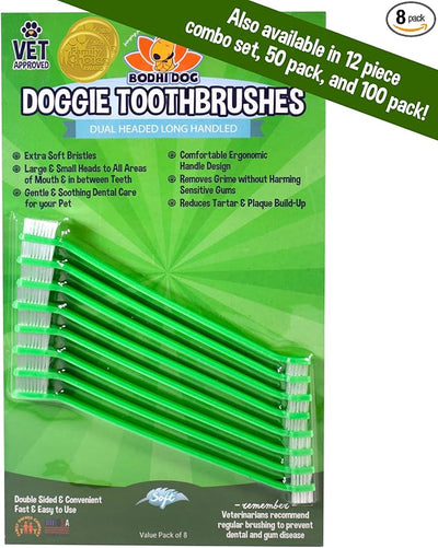 Bodhi Dog Dual-Headed Toothbrush for Dogs & Cats - Soft Bristles for Gentle Pet Dental Care - Puppy & Adult Teeth Cleaning - Easy-to-Use Design for Healthy Gums & Fresh Breath (8 Count)
