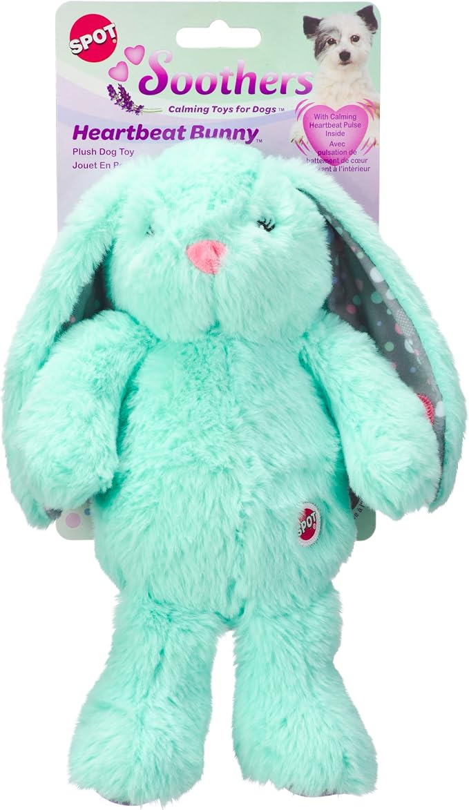 SPOT Soothers Heartbeat Bunny - 12in Calming Plush Dog Toy with Realistic Heartbeat, Lavender Scent & Squeaker, Crate Training Sleep Aid - 1 of 3 Assorted Colors, Sent at Random