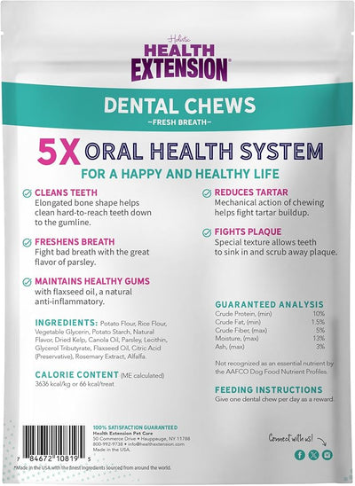 Health Extension Fresh Breath Dental Bones for Dogs, 8 Medium Bones, Freshens Breath, Cleans Teeth, Healthy Gums, Training or Reward, 6 oz Bag (Pack of 1)
