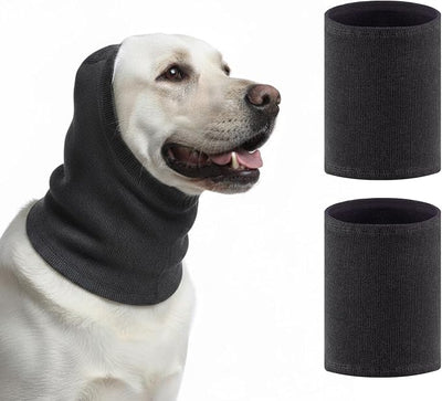 GOLD HONEY Dog Head Wrap, 2 PCS Soft Elastic Dog Ear Cover, Muffs Noise Protection, Anxiety Relief and Calming Pet, No Flap Ear Wrap for Grooming, Force Drying, Fireworks (Boxed, Grey, L)
