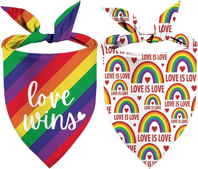 Pride Dog Bandanas Puppy Scarf - LGBT Rainbow Dog Outfits - 2 Pcs Adjustable Triangle Double-Layer Reversible Pet Bandanas for Small Medium Large Dogs Cats