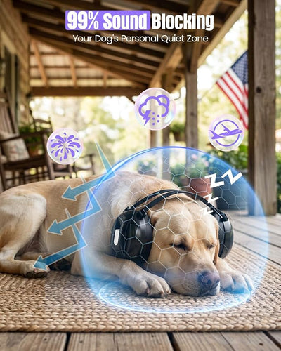 Dog Noise Cancelling Ear Muffs, Dog Ear Muffs for Fireworks with 2 Pairs Calming Pads & Antlers, Sound Proof for Noise Anxiety Thunder, Pet Hearing Protection Gift for Medium Large Dogs
